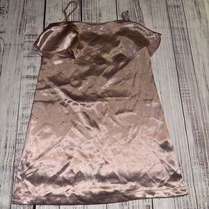 Lumière Rose Gold Metallic Satin Ruffle Flounce Mini Dress Size S